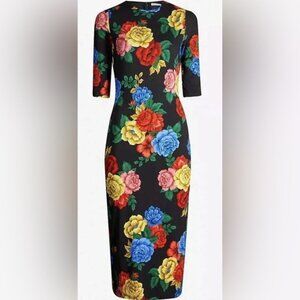 Alice + Olivia Delora fitted floral crewneck midi dress